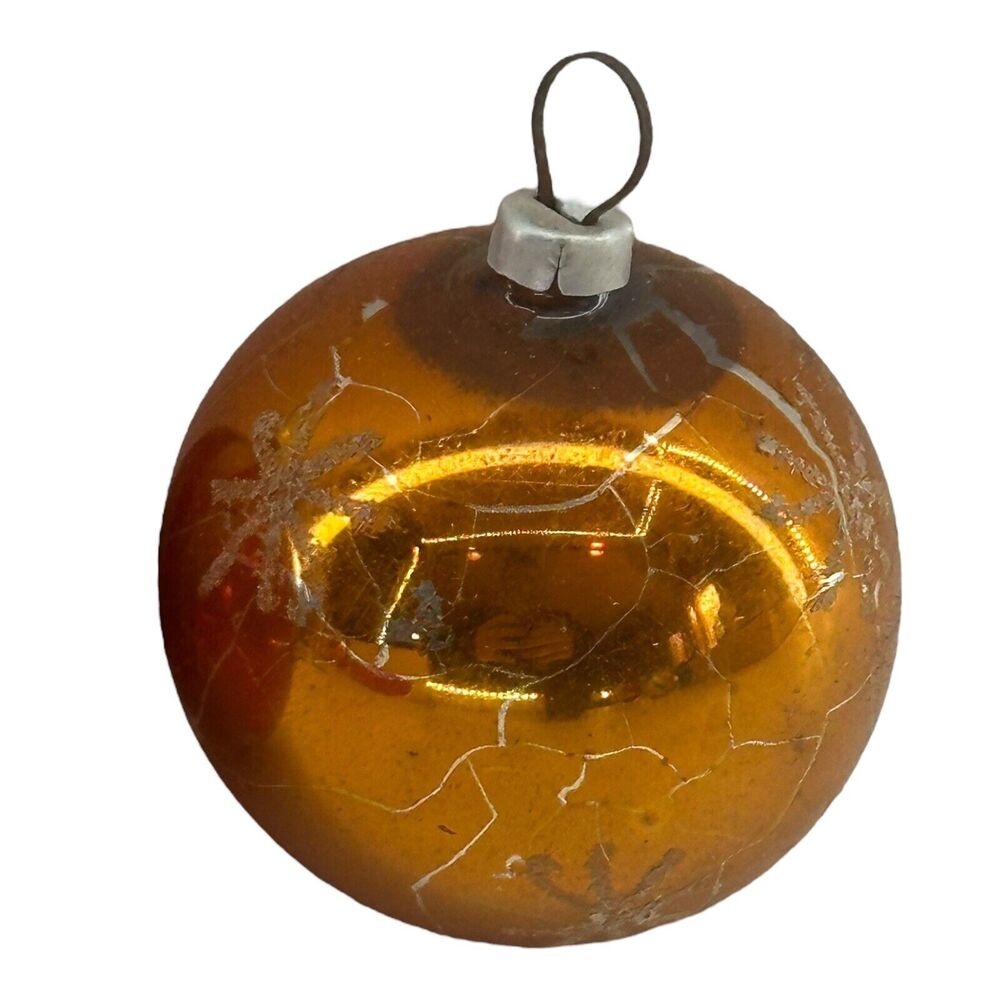 (2) Mercury Glass Hand Painted Christmas Ornament Balls Small 2" Mica Vintage - Picture 4 of 9
